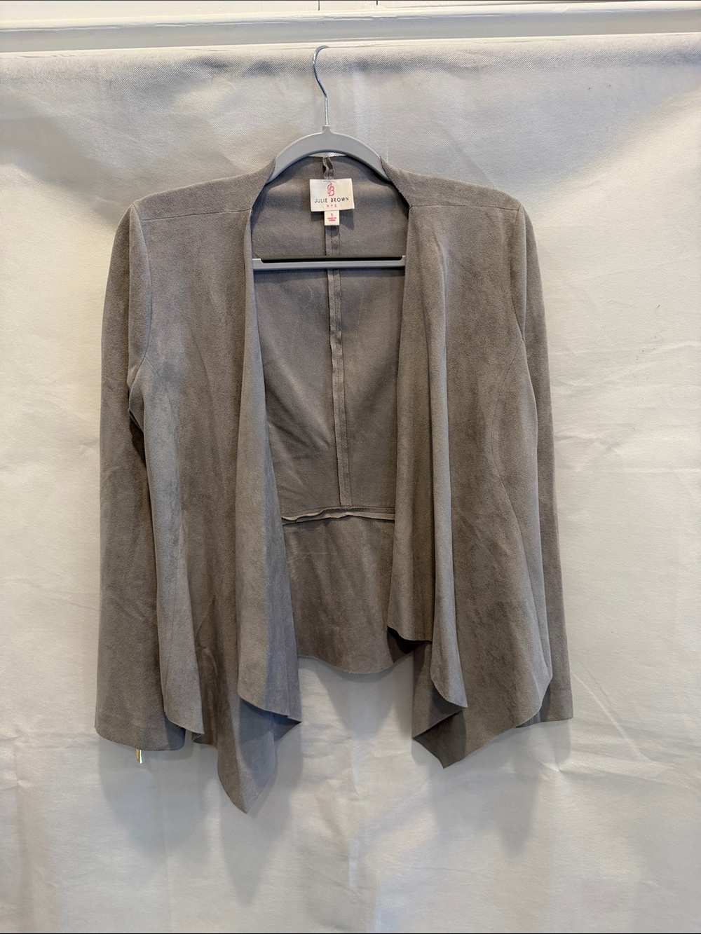 JB by Julie Brown Gray Draped Open-Front Suede-Look Jacket